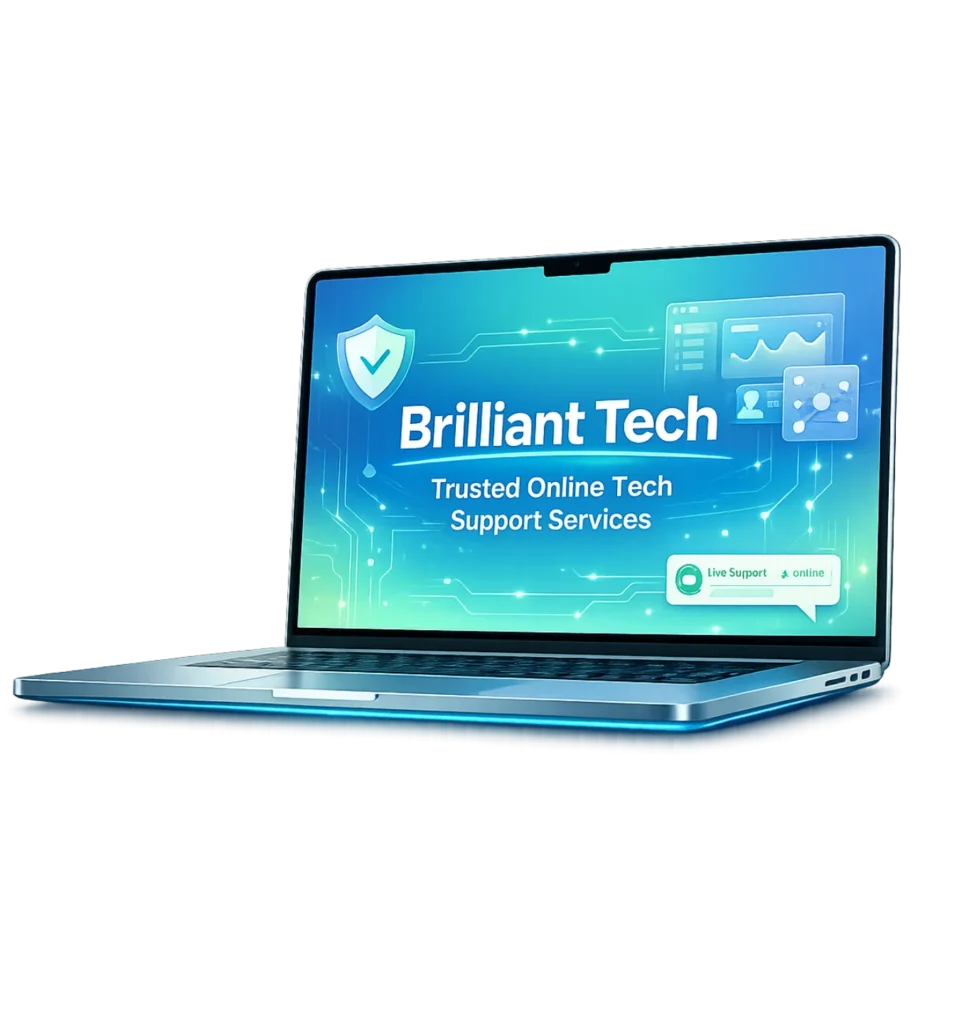 Online tech support services by Brilliant Tech providing remote computer and software assistance to customers across the USA.
