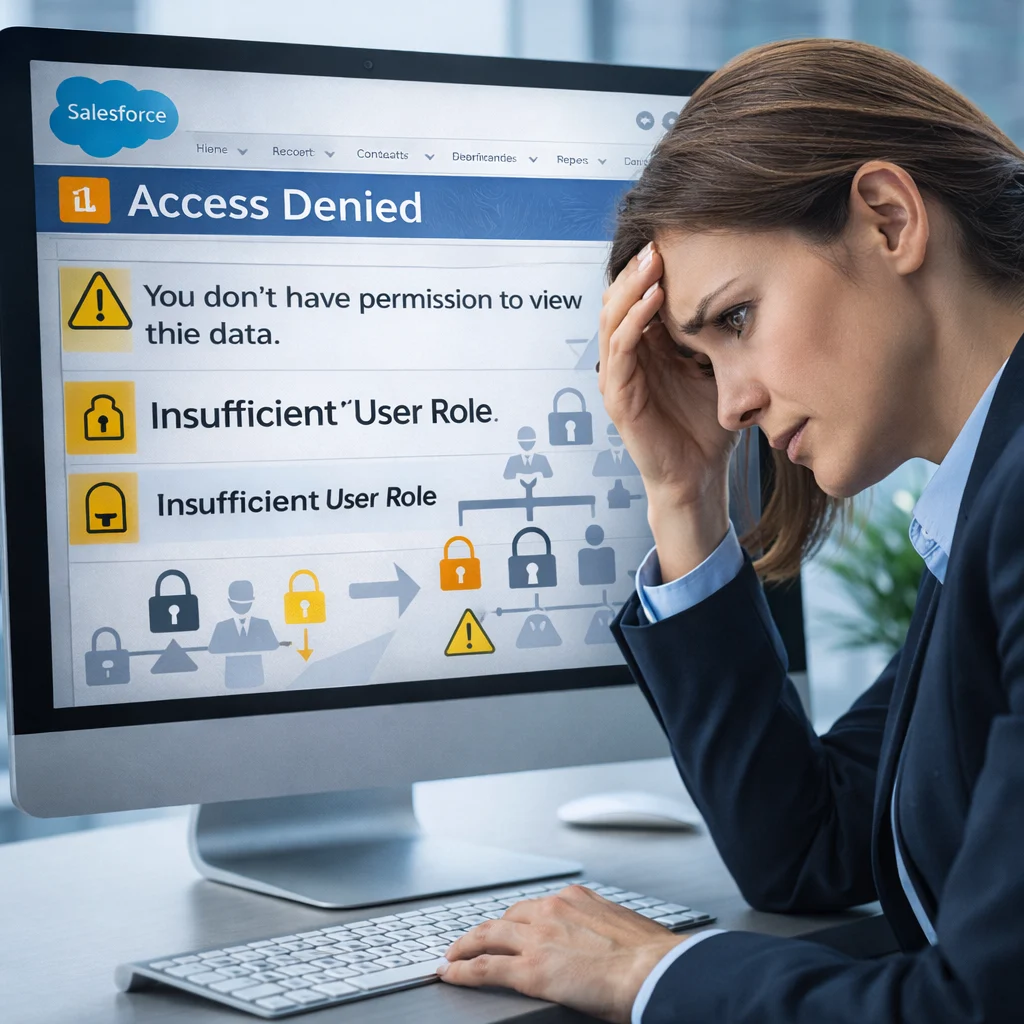 Salesforce help showing user permission or role issues with access denied error on software interface