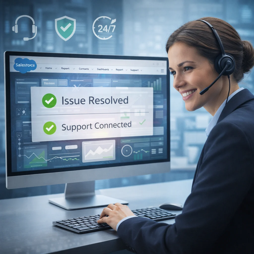 Salesforce help provided by Brilliant Tech showing a support expert resolving issues successfully