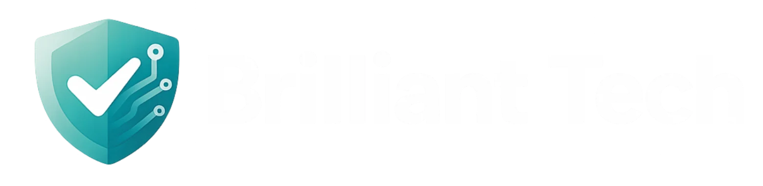 Brilliant Tech logo on white background with black and orange text representing modern IT support services